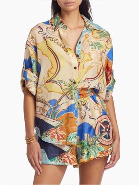 Zimmerman Alight Printed Silk Short sleeve Shirt size 1 (US 4) NWOT